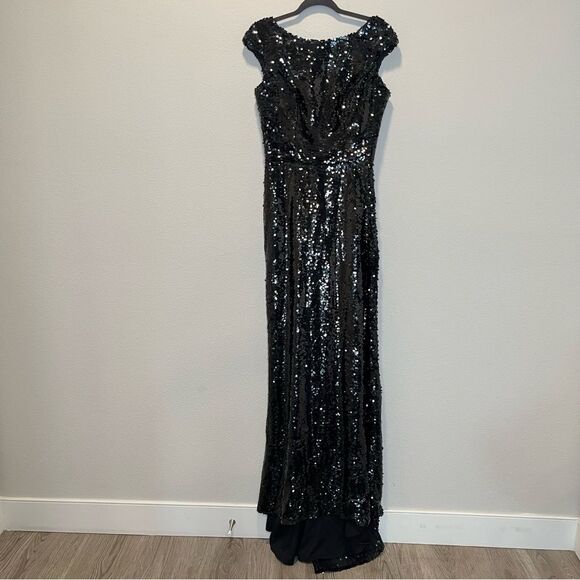 NEW Fame and Partners Short Sleeve Sequin Black Women’s Long Dress Size 10 - Picture 1 of 13